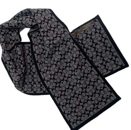 Coach  Black & Charcoal Mini Signature Muffler Scarf W-156 7-3/4” x 48”