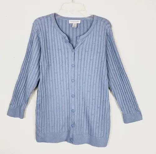 Vintage Blue  Polka Dot Knit Button Up Cardigan Sweater