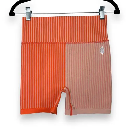 Free People  Movement Orange Happiness Runs Striped Rib Colorblock Bike Shorts