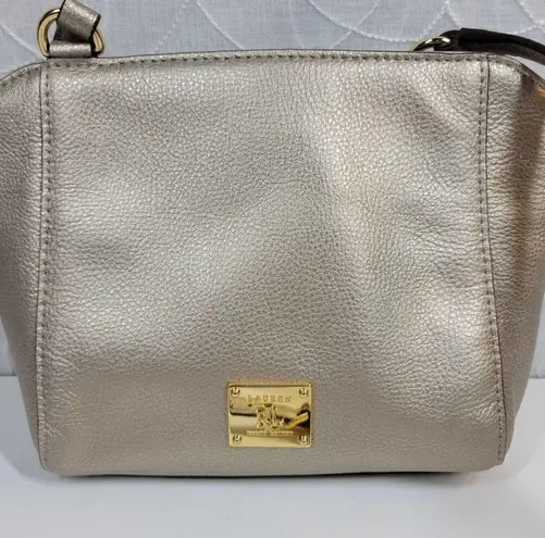 VTG Lauren RL Pebbled Cow Leather Purse 9.5" Rose Gold Silver Crossbody Bag