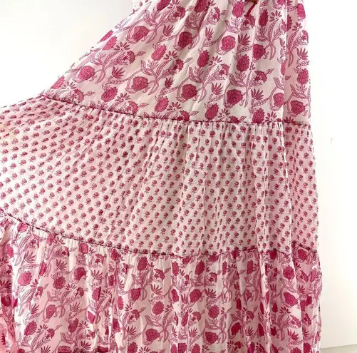 Ro’s Garden Sofia Maxi Dress Anthropologie Tiered Coverup Sundress Pink Floral White