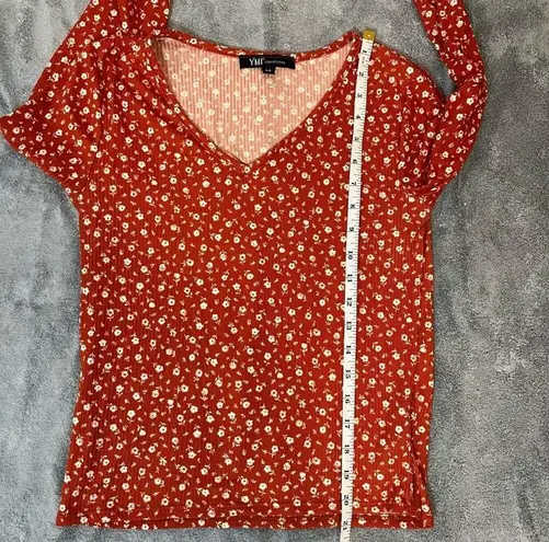 Ymi Collections Orange Rust Floral Long Sleeve Tshirt Fall Size Medium
