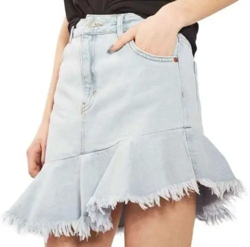 Topshop New  Moto Asymmetrical Raw Hem Denim Skirt Light‎ Wash Womens Size 6