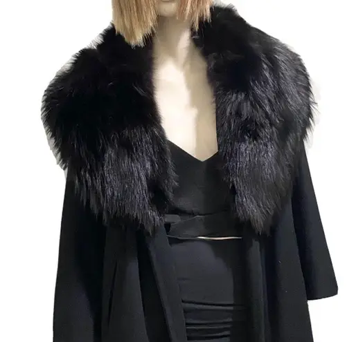 Vintage CAPELLA A Luxurious Fabric Fur Collar Black Open front Long Coat Size undefined