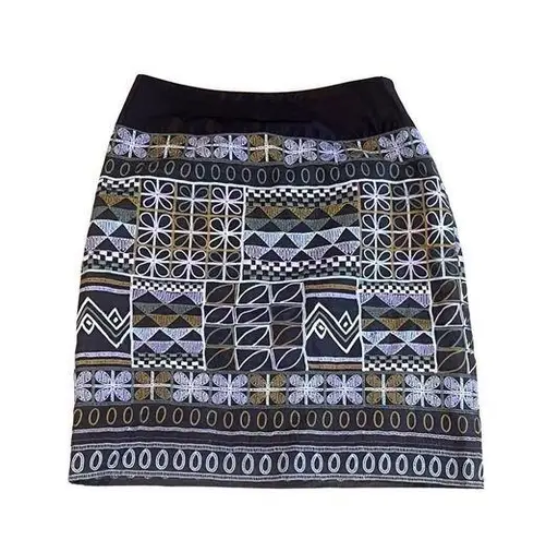 Etcetera Italian Brown Embroidered 100% Silk Geometric Pattern Womens skirt 6
