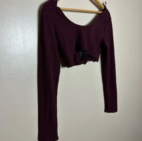 Revamped Burgundy Boutique Ribbed Knotted Crop Top Size L NWT