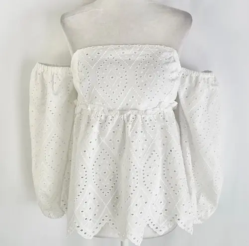 Misa New Eyelet Off The Shoulder Puff Sleeve Babydoll Top Sera White Size Small