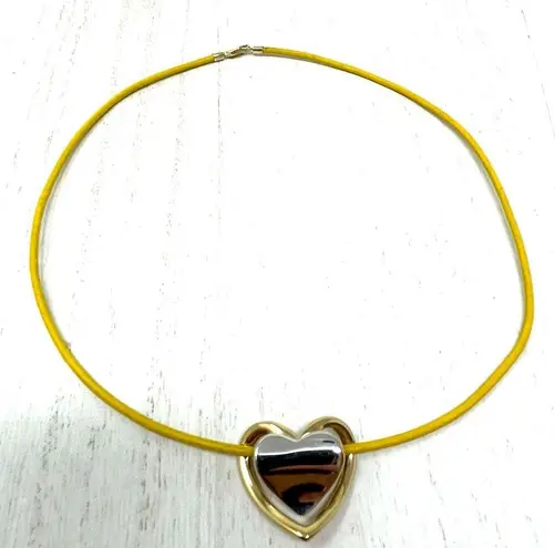 Solid 14K two tone genuine gold floating heart necklace