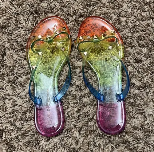 Wild Diva Rainbow Studded Jelly Sandals