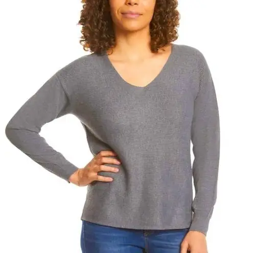 Ella Moss charcoal gray v-neck ribbed pullover sweater size large