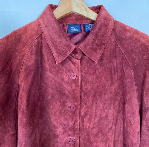 Hunt Club Vintage Women's XL Long Sleeve 100% Leather Suede Button Up Jacket Red