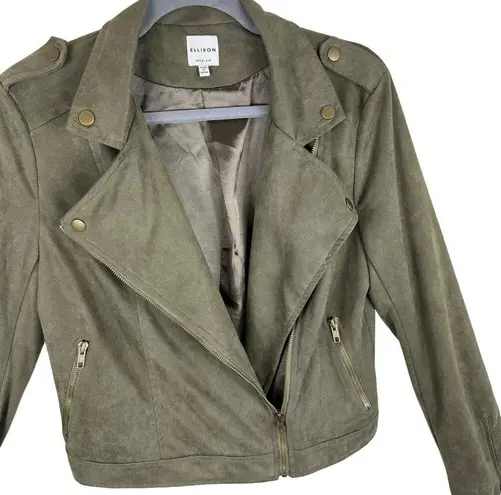 Ellison Green Long Sleeve Lined Asymmetrical Full Zip Lightweight Suede Jacket M