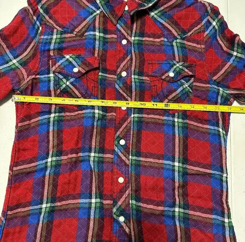 True Religion  Women's Button Up Shirt Red Plaid Flannel Pearl Snap Western Small