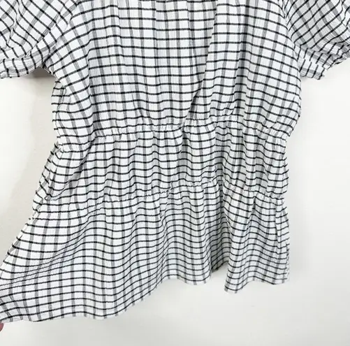 Madewell NEW  Size Medium Omaha White Black Gingham Tiered Puff Sleeve Shirt