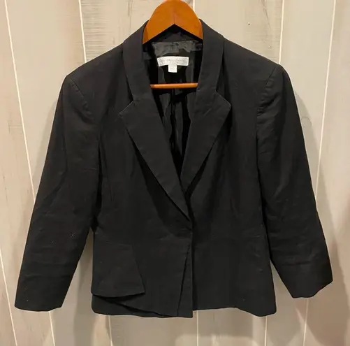 Cute NY&Co linen black lined blazer 3/4 sleeve 1/2 peplum ruffle Size 12
