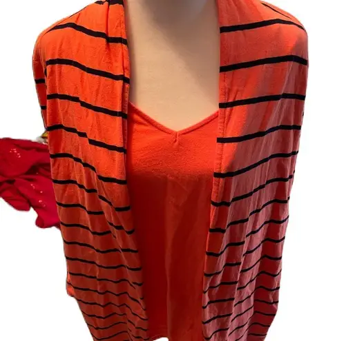 kim rogers Melon Colored with Navy Blue Stripes Mock Tank Top with Cardigan XL