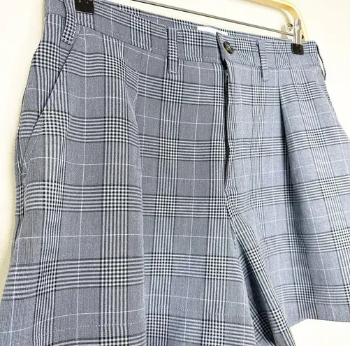 Ganni Womens Shorts High-Waisted Mini Suit Dress Plaid Forerver Blue Size 40 NWT