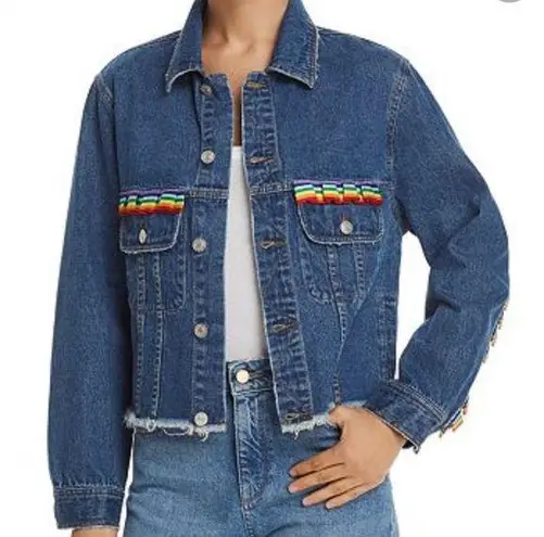 Sunset + Spring Rainbow Trim Denim Jacket Size XS