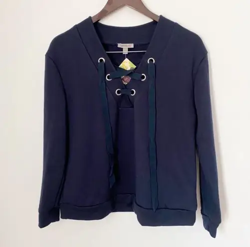 Boutique Navy Blue Lace Up V