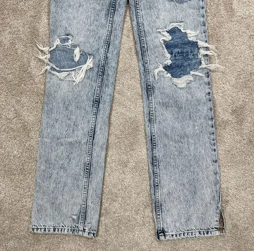 We The Free  My Own Lane Distressed High Rise Acid Wash Jeans Straight Leg 26