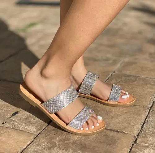 Soda Shoes Clear Double Strap Rhinestone Slip On Sandal