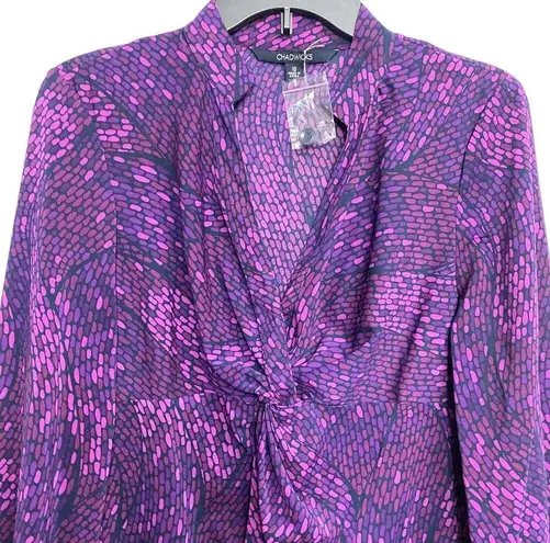 Chadwick's Blouse Artsy Violet Purple Geometric Satin Stretch Women's 10 Medium