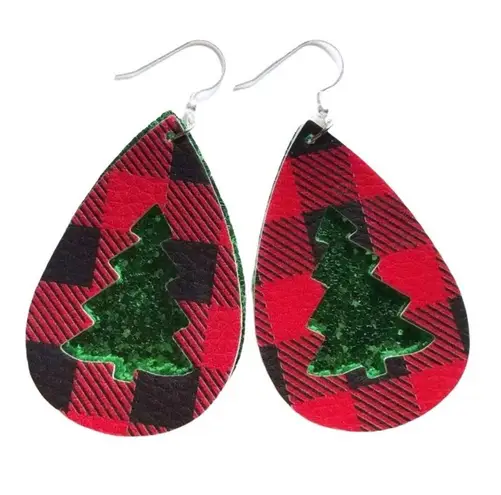 Boutique Sparkly Buff Plaid Christmas Statement Earrings