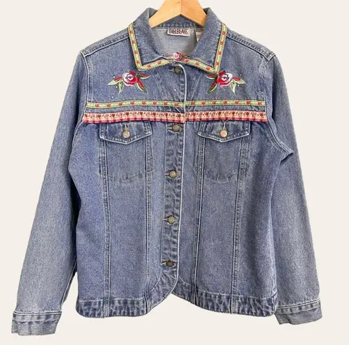 Bill Blass  Vintage Jean Jacket Embellished Ribbon Embroidery Y2K Girlie Roses Sm