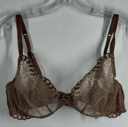 Savage X Fenty unlined sheer metallic bronze lace bra size 38C Brown