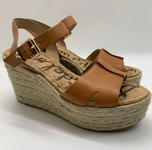 Sam Edelman  Maura Leather Espadrille Platform Brown Wedge Sandal Size 10 M