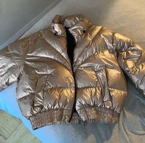 ALLSAINTS Metallic Puffer Jacket Rose Gold