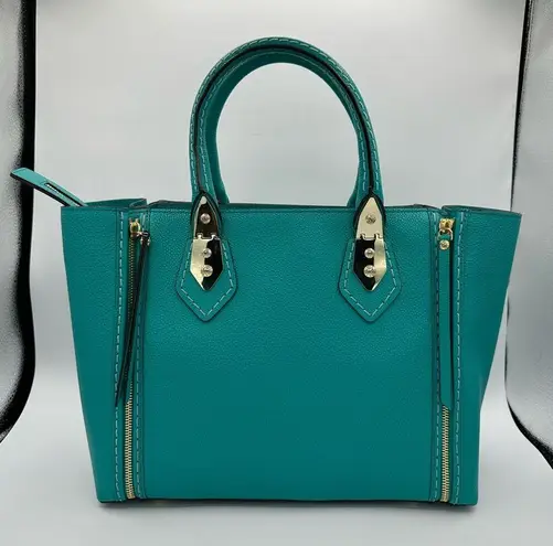 Henri Bendel A-Lister Satchel with Shoulder Strap in Turquoise Pebbled Leather