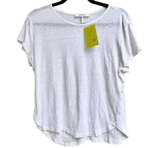 Frame Short Sleeve Hi Low Hem Linen Top Tee Shirt White Women's Size Medium