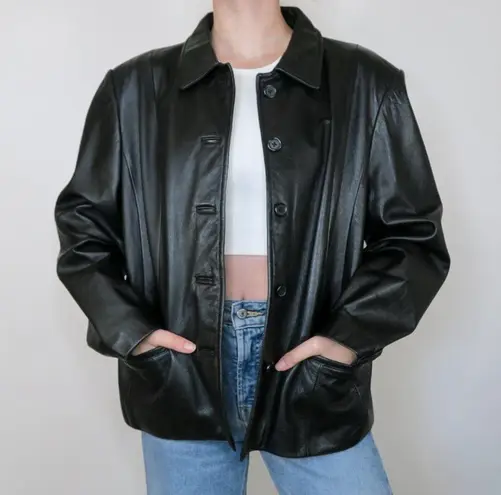 Preston & York Vintage 90s Black Leather Blazer Jacket