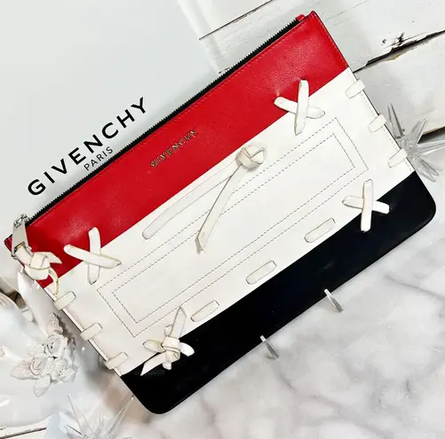 Givenchy Couture Large Rare Red, White & Navy Stitched Logo Pouch/Clutch