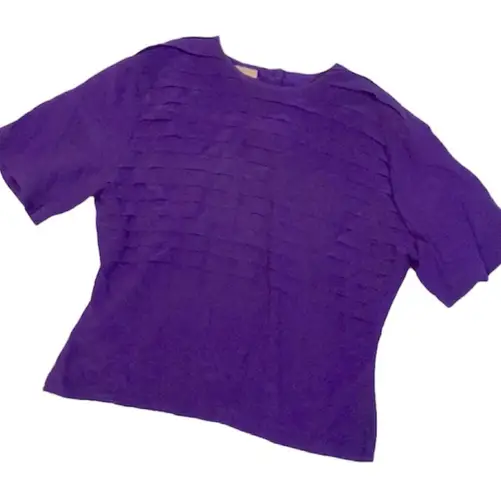 Vintage purple silk pleated ruffled short sleeve blouse Size 10 Size M