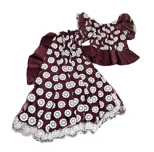 HANDMADE Lace African Style Formal Top Skirt Burgundy White Hand Crafted Size M