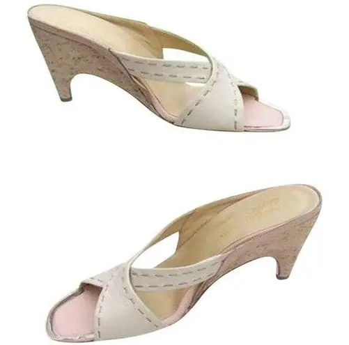 Donald Pliner Ivory Leather Wedge Shoe Cork Heel Sandal Slide Toe Rand $375 NIB Gold Size 8.5