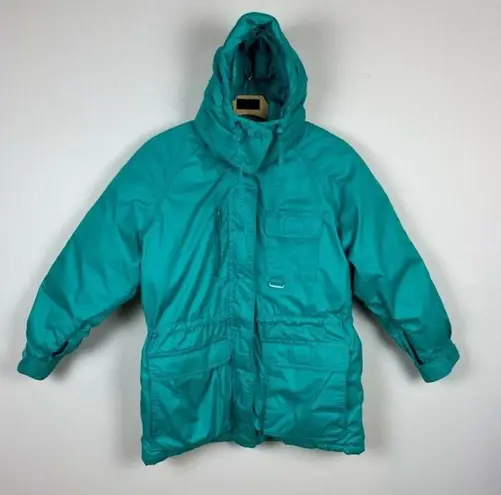 Eddie Bauer  Jacket‎ Medium Goose Down Parka Zip Teal Winter Removable Hood Ski