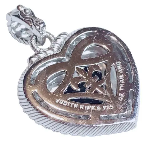 Judith Ripka  Thailand Sterling 925 Onyx, and CZ Heart Statement Enhancer Pendant