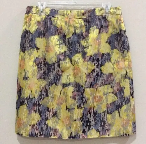 Magaschoni  Brocade Floral Print Skirt Multi-color Watercolor Sz 12 NWT $278