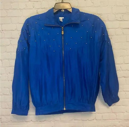 Vintage Studded Embellished royal blue Silk jacket size Large CoAco, full zip