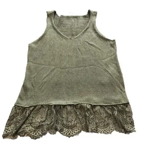 Cloud Chaser Green Lace Trim Womens Sleeveless Knit Tunic Tank Top Size Medium