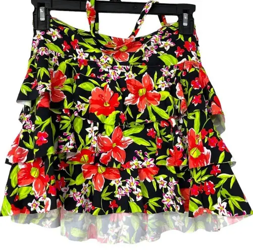 ISLAND ESCAPE RED BLACK & GREEN FLORAL DESIGN TIERED BANDINI SIZE 10