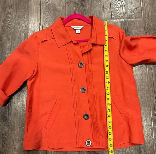 Christopher & Banks  Button Up Linen Shirt Jacket Red Orange Womens Size S Pleats