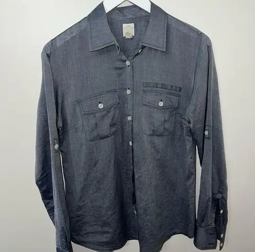 J.Crew  The Perfect Shirt Size 10 Blue 100% Cotton Work Office Western LS y2k