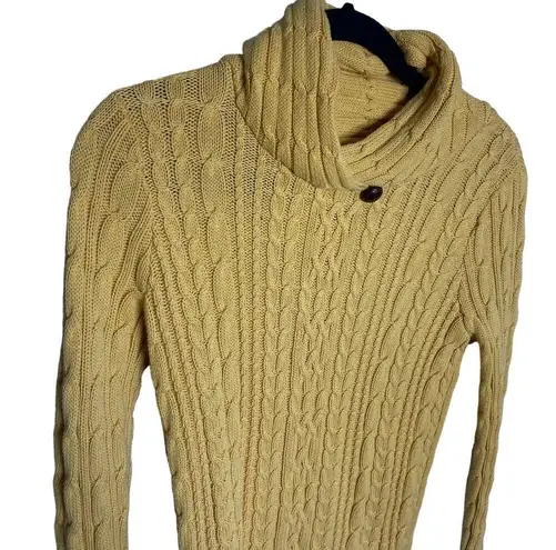 Jeanne pierre Mockneck Cable Knit Sweater Yellow Pullover Long Sleeve Size Small