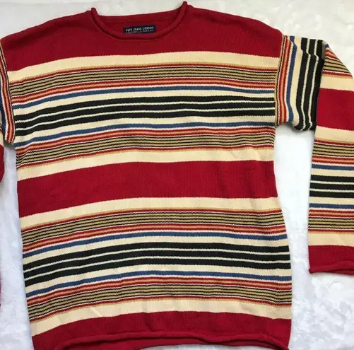 Pepe Jeans London Vintage 100% Cotton Chenille Striped Sweater Rolled Hem Size M