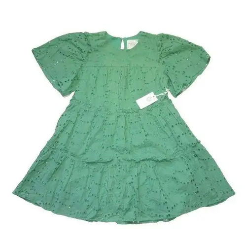 Tuckernuck NWT  Hyacinth House Mollie in Green Eyelet Cotton Tiered Mini Dress S