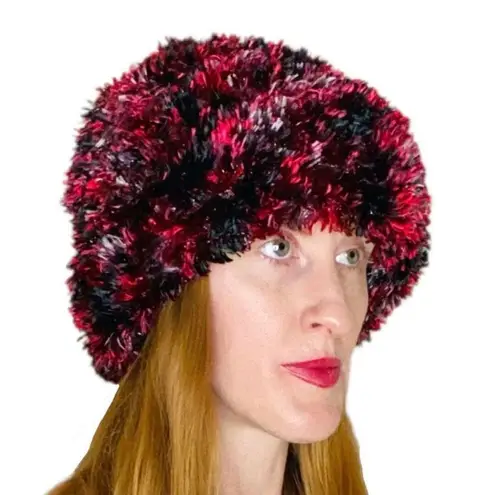 Vintage Y2K Red & Black Colorful Fuzzy Winter Hat